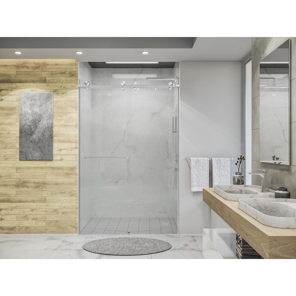 Eclipse 48 in. W x 76 in. H Sliding Bypass Frameless Shower Door in Brushed Nickel with 3/8 in. (10mm) Thick Clear Glass price history on PriceWatchPro