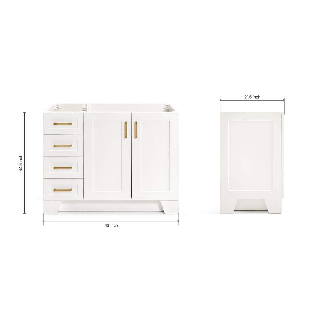 White Wood Freestanding Bathroom Vanity with Brass Hardware, 42 inches
