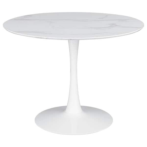 Coaster Arkell Round White Wood Top Pedestal Dining Table Seats 4