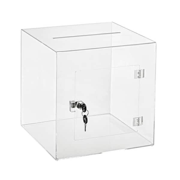 12 in. x 12 in. Acrylic Suggestion Donation Box with Easy Open Rear Door, Clear with Suggestion Cards