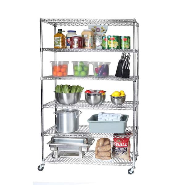 Seville Classics UltraDurable 6-Tier Commercial NSF Certified Steel Wire Shelving System in Zinc (48 in. W x 18 in. D x 75 in.H)