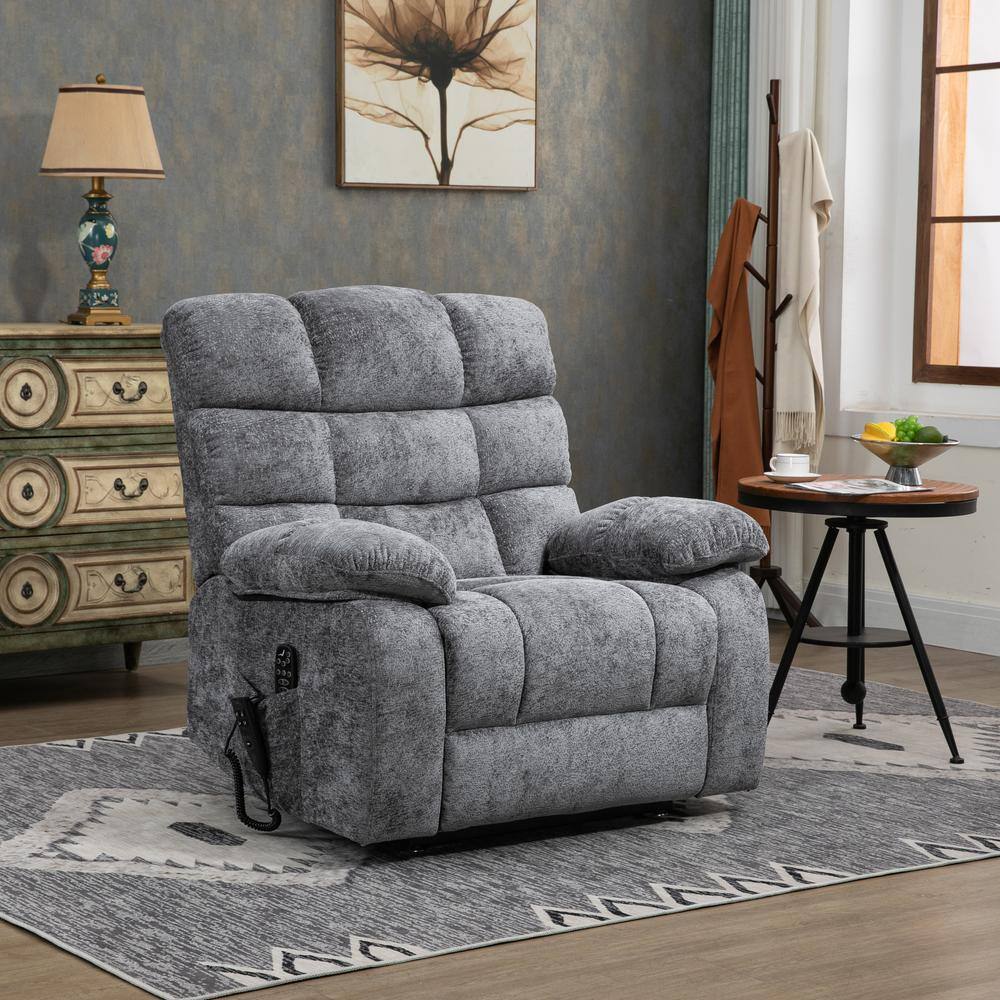 Grey Lift Recliner Chair Heat Massage Dual Motor Infinite Position Up to 350 LBS. Electric Power