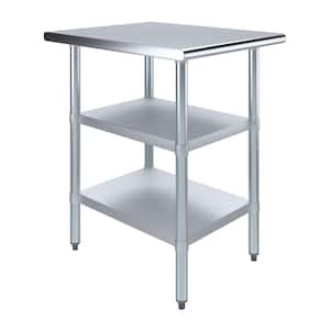 30 in. x 24 in. Stainless Steel Kitchen Utility Table with 2 Adjustable Shelves : Metal Prep Table