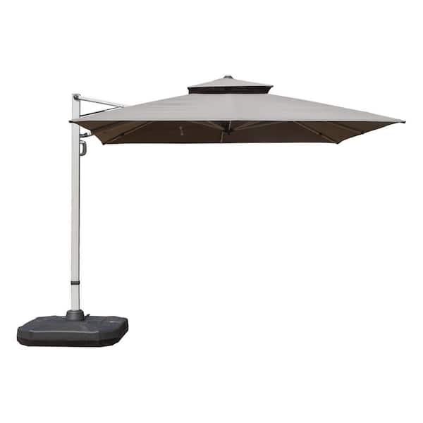 Unbranded 10 ft. Metal 360° Rotation Folding Square Cantilever Patio Umbrella in Gray with Center Pole & Foot Pedal, Base Uncluded
