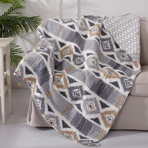 Santa Fe Grey, Taupe, White Geometric Quilted Cotton Throw Blanket