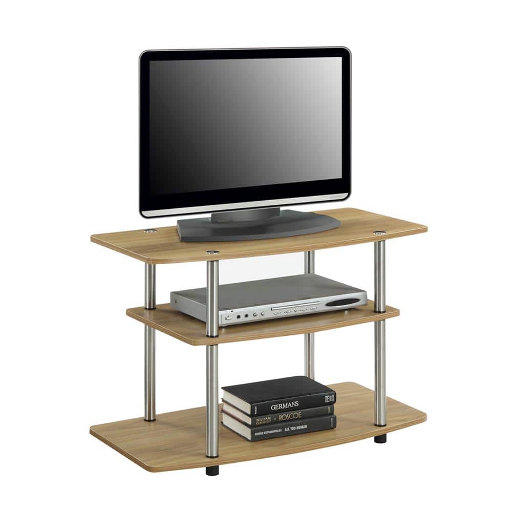 Black Particle Board and Stainless Steel 32" TV Stand with Cabinet