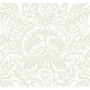 60.75 sq ft Taupe Egret Damask Pre-Pasted Wallpaper