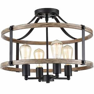 OUKANING 24.4 in. 4-Light Vintage Black Crystal Semi-Flush Mount ...