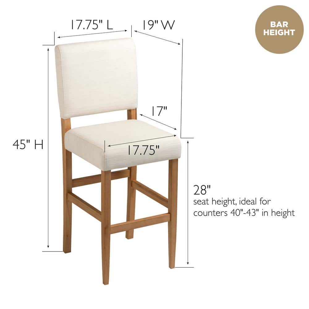 Natural White Sand Upholstered Bar Height Stools with Wood Base, Set of 2