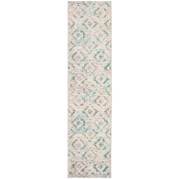 SAFAVIEH Skyler Ivory/Blue 2 ft. x 6 ft. Geometric Runner Rug