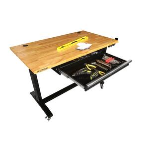 52 in.W x 30 in. D Steel 1-Drawer Power Adjustable Height Solid Wood Top Workbench Table in Black