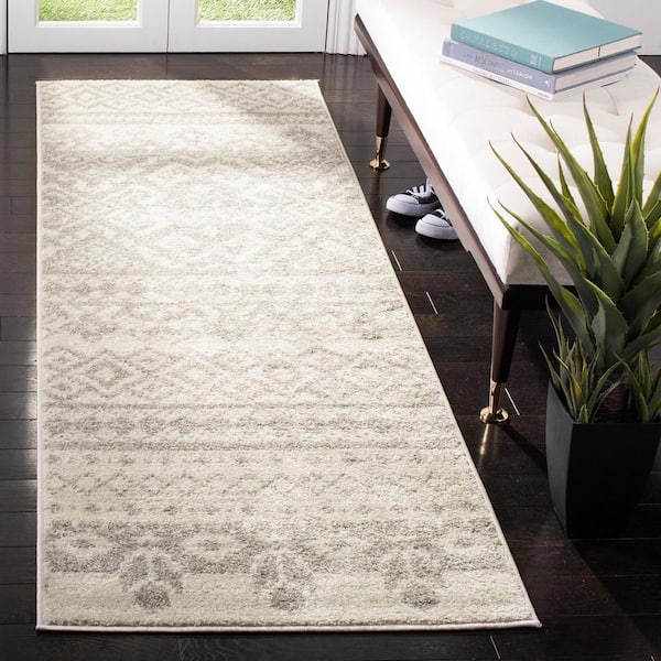 Adirondack Ivory/Silver 3 ft. x 12 ft. Geometric Diamond Runner Rug