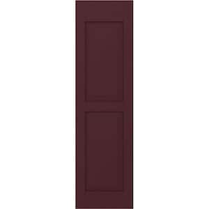 12 in. W x 35 in. H Americraft 2-Equal Raised Panel Exterior Real Wood Shutters Pair in Wine Red