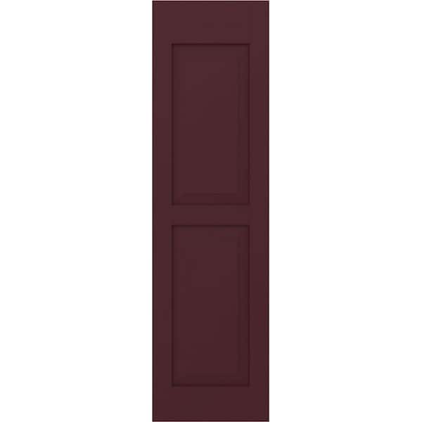 Ekena Millwork 15 in. W x 38 in. H Americraft 2-Equal Raised Panel Exterior Real Wood Shutters Pair in Wine Red