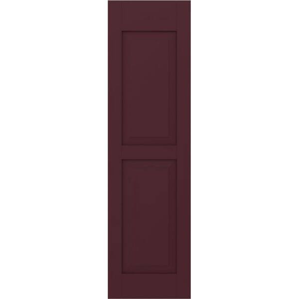 Ekena Millwork 18 in. W x 32 in. H Americraft 2-Equal Raised Panel Exterior Real Wood Shutters Pair in Wine Red