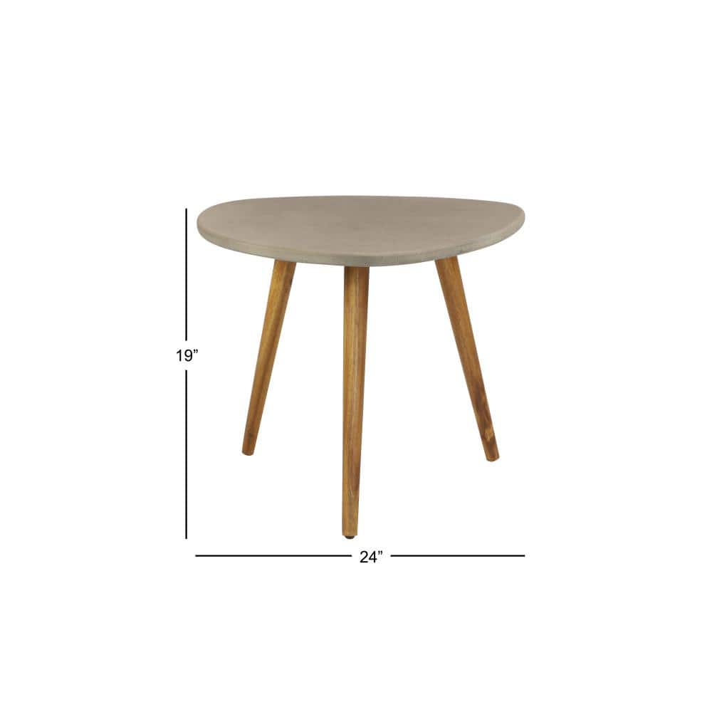 Gray Polycement and Acacia Wood Outdoor Accent Table