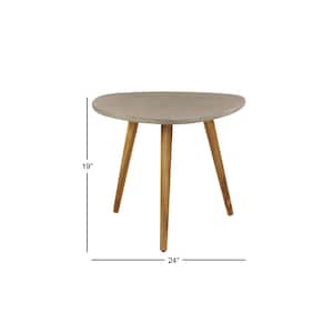 Gray Round Wood Outdoor Accent Table with Concrete Inspired Top and Slender Tapered Legs