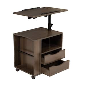 2-Drawer Black Oak Nightstand with Swivel Top Height Adjustable End Table (19.69 in. D x 15.75 in. D x 18.31 in. H)