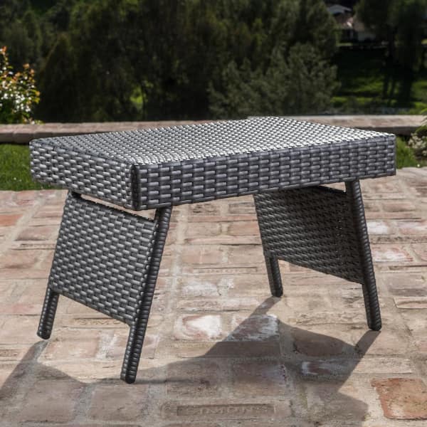 Unbranded 24 in. Gray Rectangle Wicker Picnic Table Outdoor Patio Portable Folding Rattan Coffee Table All Weather Coffee Table