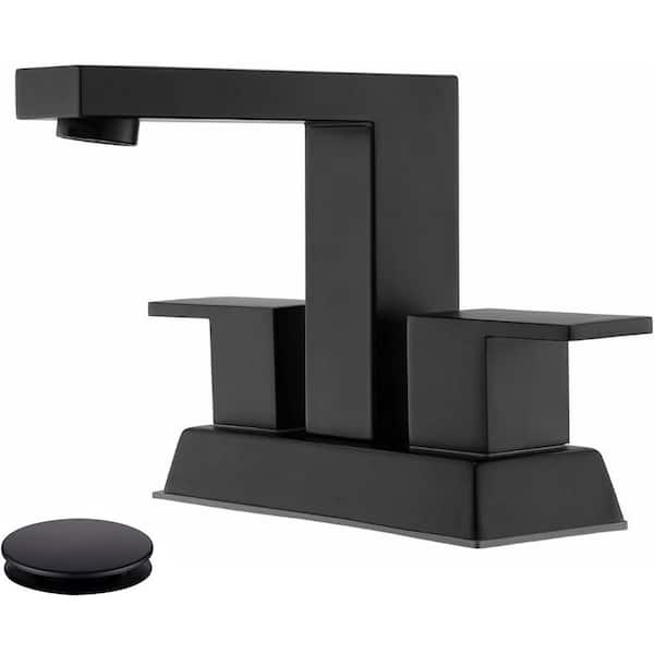 MTTCLE 4 in. Centerset Double Handle High Arc Bathroom Faucet with Drain Kit Included in Matte Black