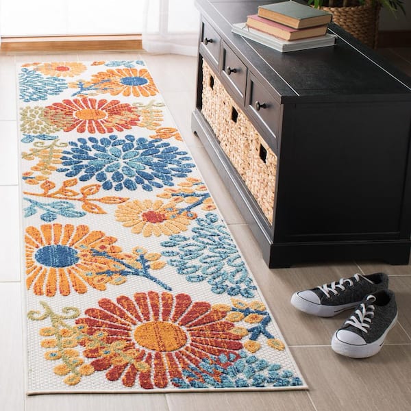 Cabana Cream/Red 2 ft. x 14 ft. Runner Floral Leaf Indoor/Outdoor Area Rug