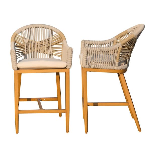 Unbranded Aluminum Outdoor Bar Stools with Arm and Backrest, Patio Bar Chairs with Cushion for Garden, Pool, Kitchen (2-Pack)
