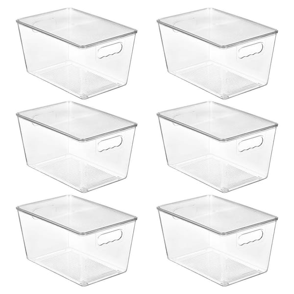 Clear Stackable Storage Bins with Lids 6 Pack, Large Plastic Containers with Handles for Pantry Kitchen Bathroom
