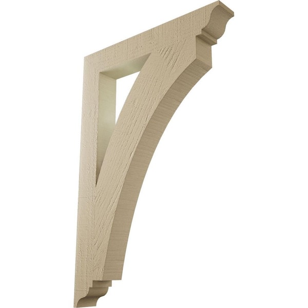 Ekena Millwork 3.5 in. x 36 in. x 24 in. Thorton Traditional Rough Cedar Woodgrain Timberthane Polyurethane Bracket, Primed Tan