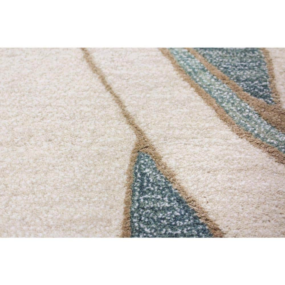 Ivory and Blue Abstract Wool and Viscose 5'6" x 8'6" Rug