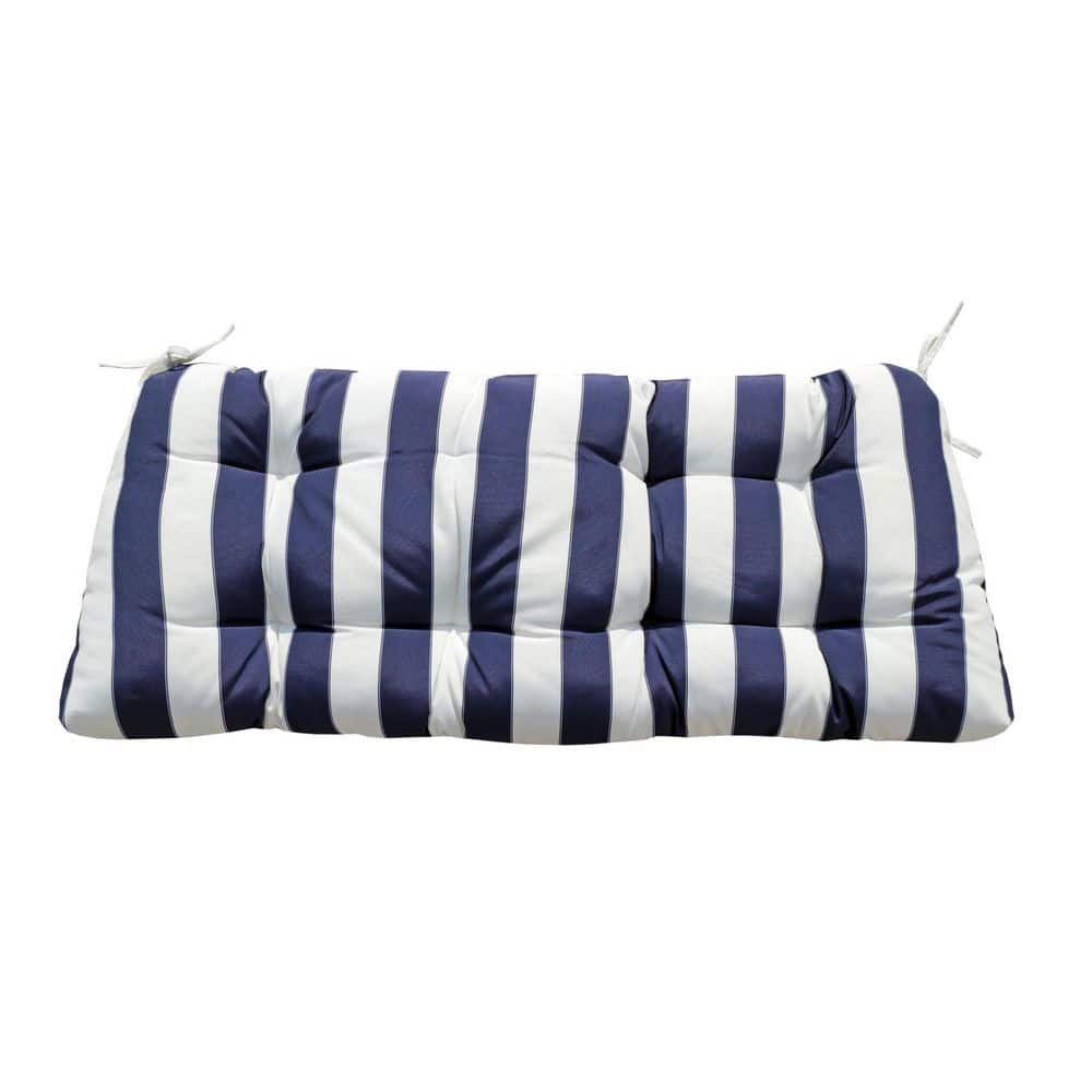 47 in. L x 19 in. W x 4 in. T Rectangular Outdoor Bench Cushion Striped Design Cushion with Ties in Navy Blue price history on PriceWatchPro