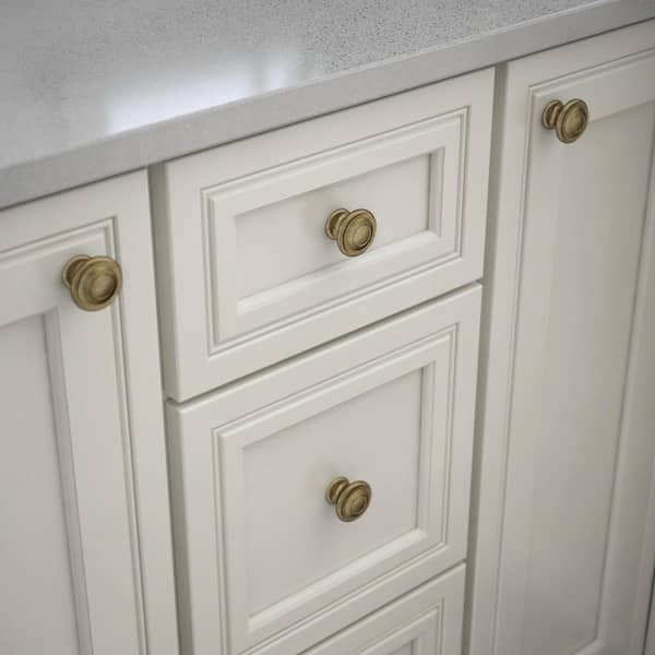 10-Pack Harmon 1-3/8 in. (35 mm) Classic Antique Brass Round Cabinet Knobs