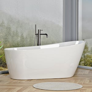 55 in. Classic Oval Shape Acrylic Flatbottom Freestanding Non Whirlpool Soaking Bathtub in White