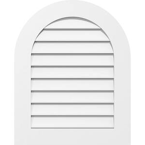 26 in. x 38 in. Round Top White PVC Paintable Gable Louver Vent Functional