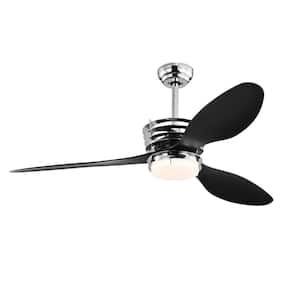 52 in. Indoor Chrome Ceiling Fan with Light and Remote Control 3 Blades Reversible Quiet DC Motor Dimmable LED Fan Light
