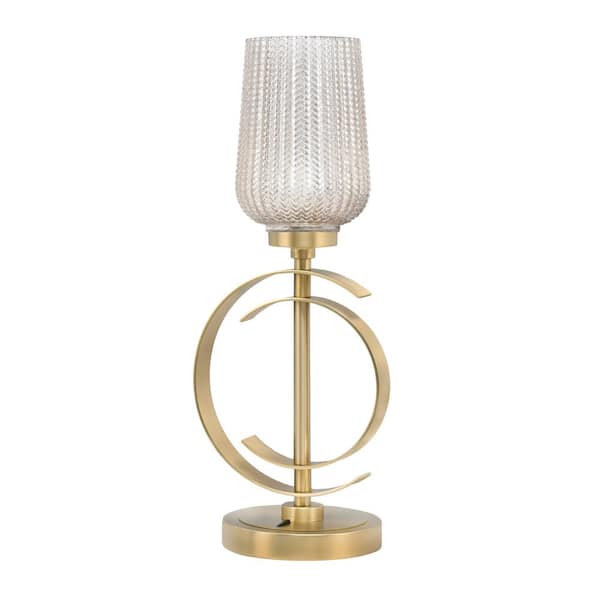 Unbranded Delgado 18.5 in. New Age Brass Desk Lamp, Piano Desk Lamp, with Silver Textured Glass Shade