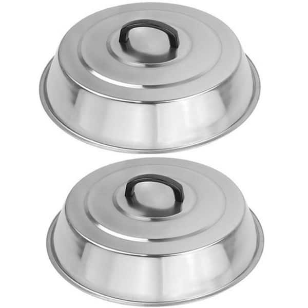 12 in. Stainless Steel Heavy Duty Dome Lids with Heat Resistant Handle for Even Cooking and Melting-Set of 2
