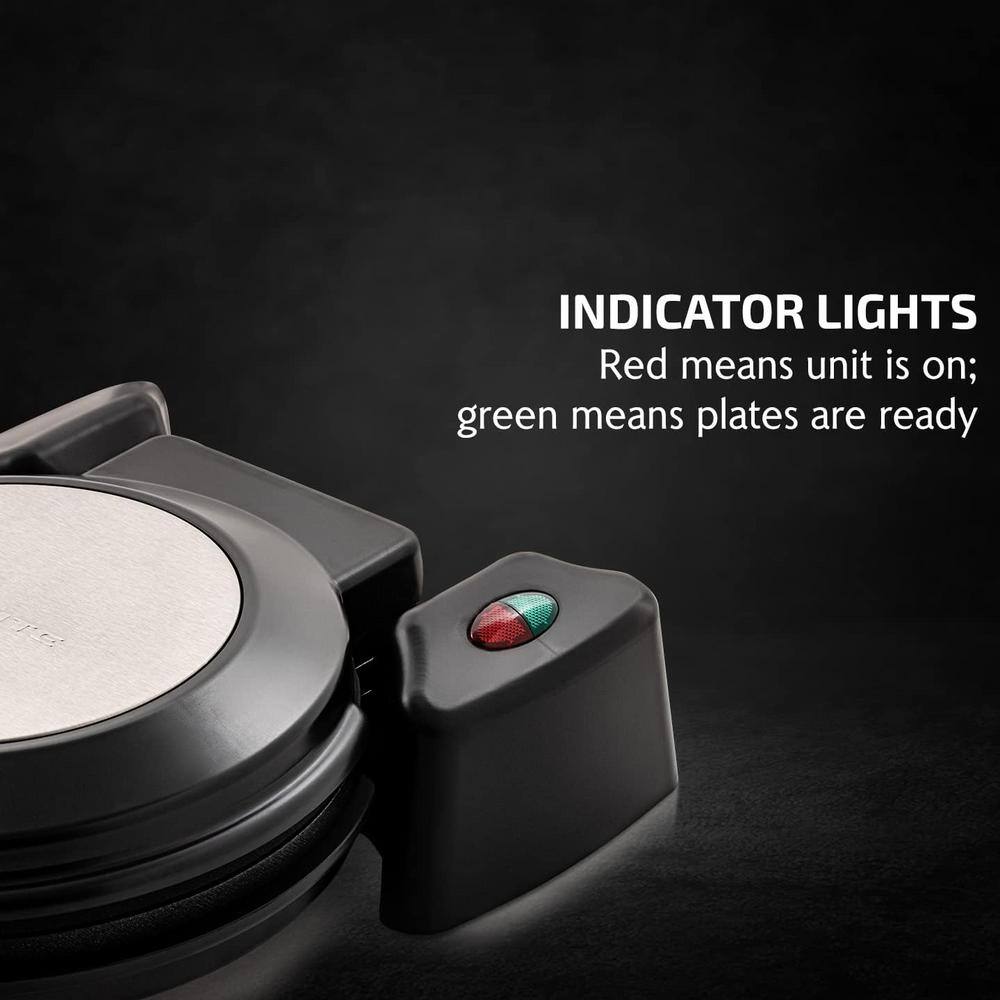 Black Stainless Steel Rotating Belgian Waffle Maker with Non-Stick Plates
