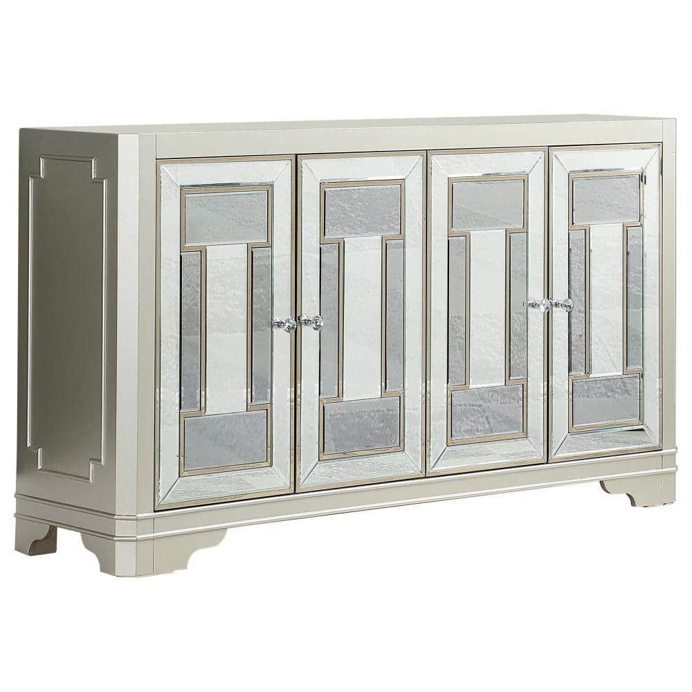 Benjara Silver Wood Top 15 in. Sideboard with 2 Shelf and Mirror Trim ...