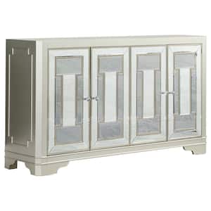 Silver Wood Top 15 in. Sideboard with 2 Shelf and Mirror Trim