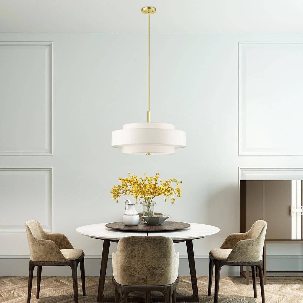 Meridian Satin Brass 5-Light Drum Shade Pendant Chandelier
