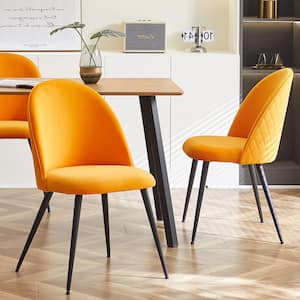 4-Pack Orange Velvet Dining Chairs with Black Metal Legs, Set of 4 Chairs