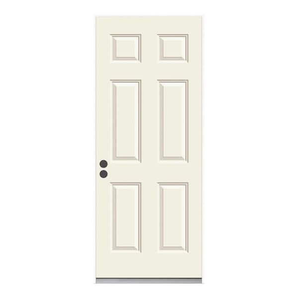 JELD-WEN 30 in. x 80 in. 6-Panel Primed Steel Prehung Right-Hand ...