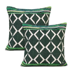 Mindy Green Geometric Chindi Hand-Woven 20 in. x 20 in. Throw Pillow Set of 2