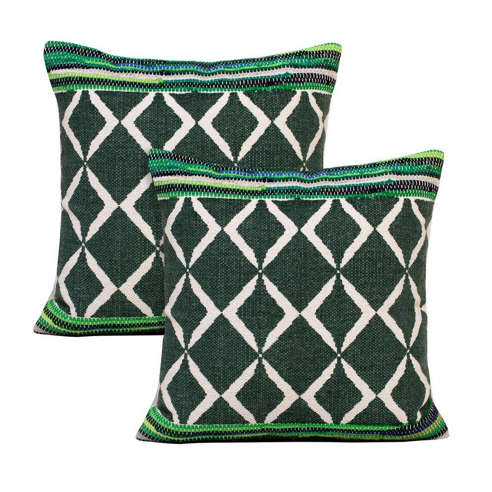 Mindy Green Geometric Chindi Hand-Woven 20 in. x 20 in. Indoor Throw Pillow
