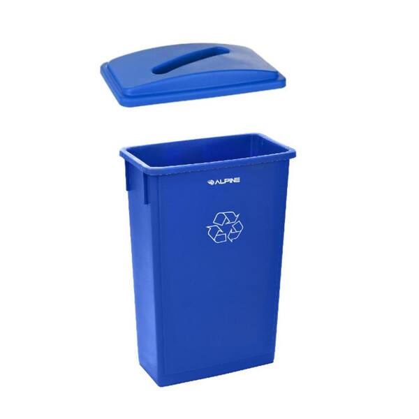 Alpine Industries 23 Gal. Blue Indoor Trash Container Rectangular Recycling Bin and Lid