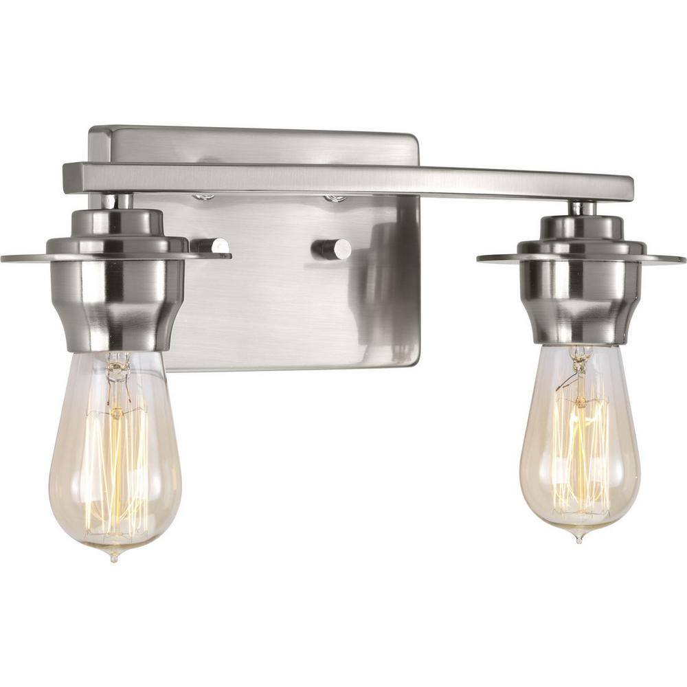 Brushed Nickel 2-Light Bath Vanity Fixture with Clear Glass Shades