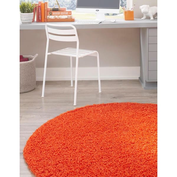 5x5 Orange Round Faux Leather 5x5 Round Rug Decorative Rug 