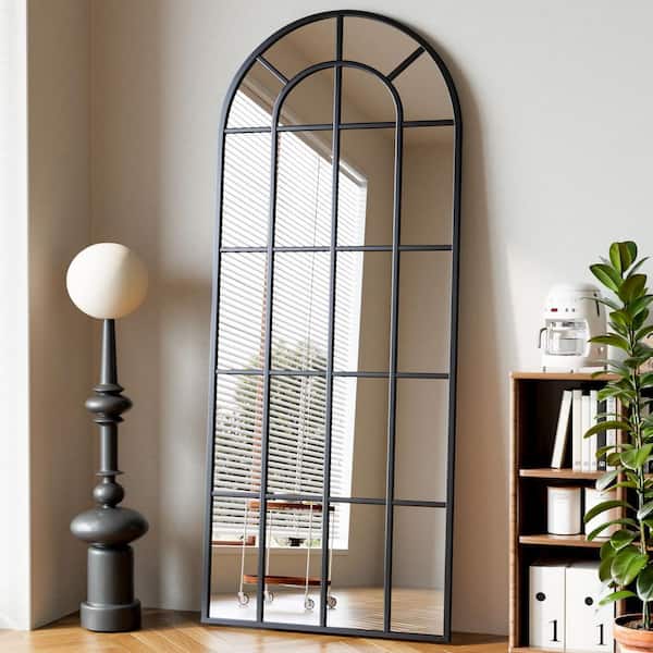 Unique Black 30 in. W x 71 in. H Arched Aluminum Alloy Frame Full Length Standing Mirror