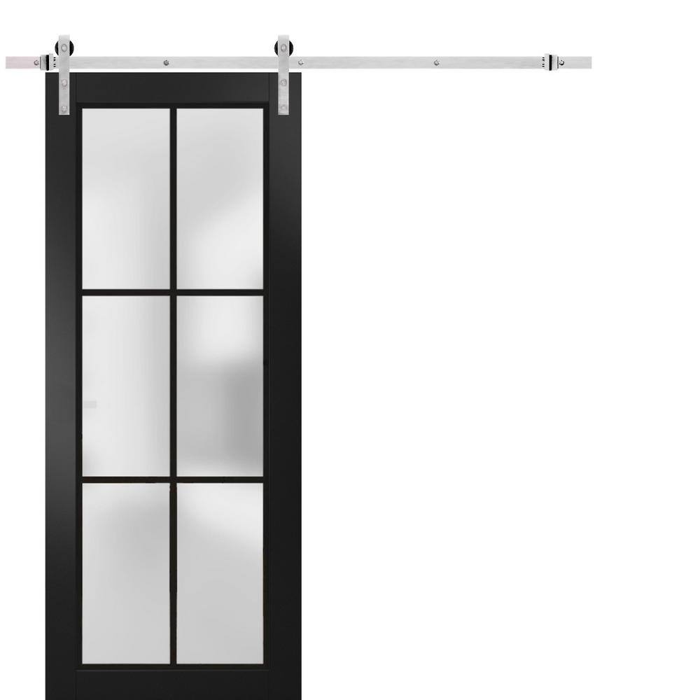 Assembly Required 24 in. x 80 in. 1-Panel Frosted Glass Black Matte Solid Wood Sliding Barn Door with Hardware Kit price history on PriceWatchPro