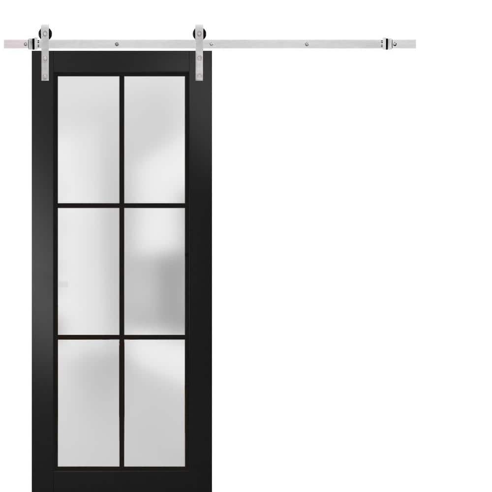 Assembly Required 30 in. x 84 in. 1-Panel Frosted Glass Black Matte Solid Wood Sliding Barn Door with Hardware Kit price history on PriceWatchPro